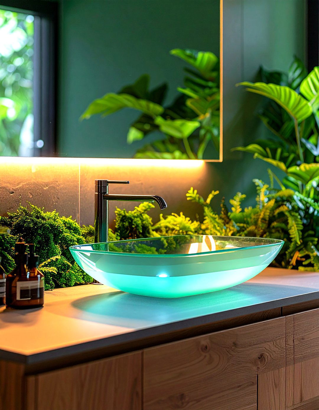 Glass Vessel Sink with Integrated LED Lighting - 24 Small Bathroom Sink Ideas
