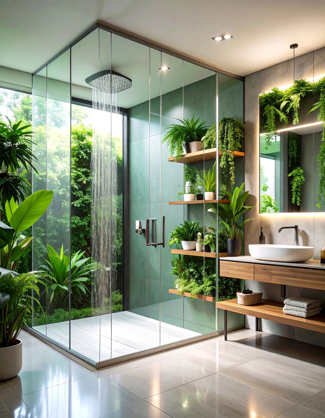 Glass Wall Botanical Display - 24 Greenhouse Bathroom Ideas