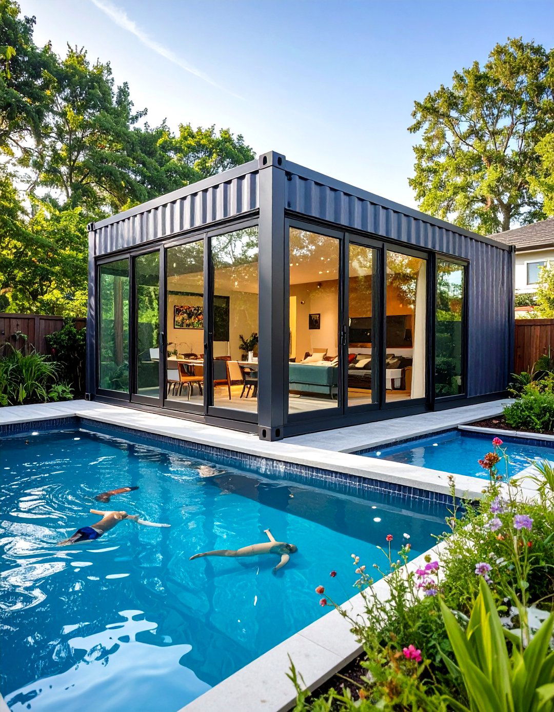 Glass Window Container Pool Features - 24 Shipping Container Pools