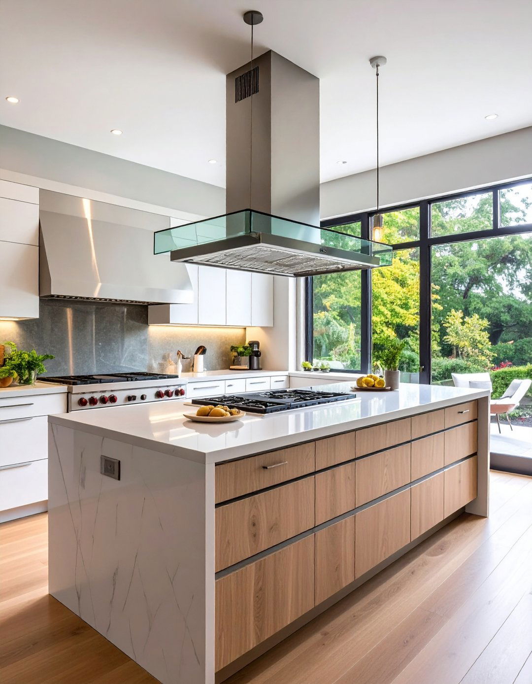 Glass and Steel Island Hood - 24 Range Hood Ideas