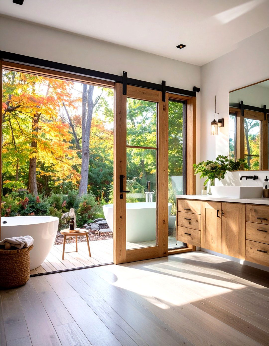 Glass and Wood Combination Bathroom Barn Door - 24 Bathroom Barn Door Ideas