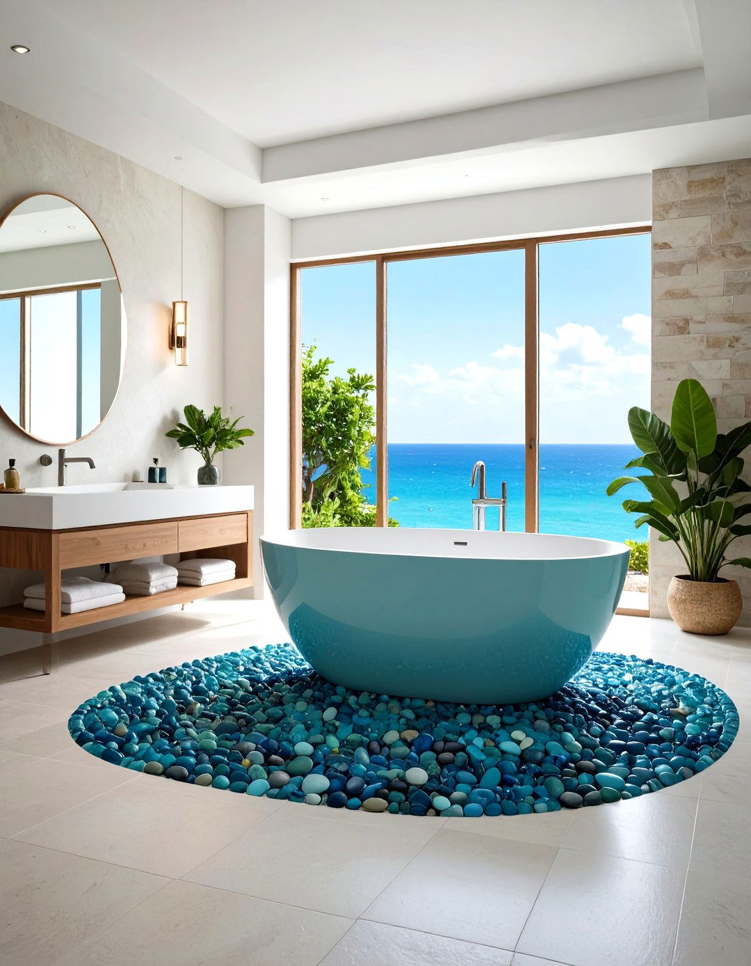 Glazed Ocean Pebble Theme - 24 Pebble Tile Bathroom Ideas
