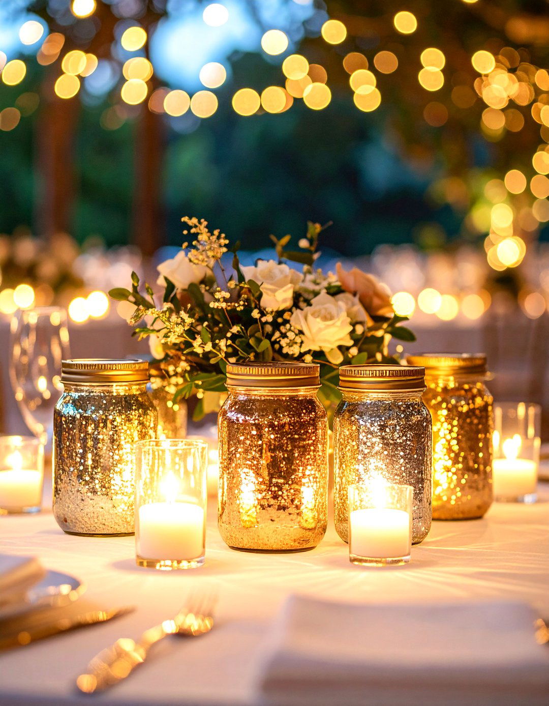 Glittered Mason Jar Centerpieces - 24 Mason Jar Wedding Centerpieces