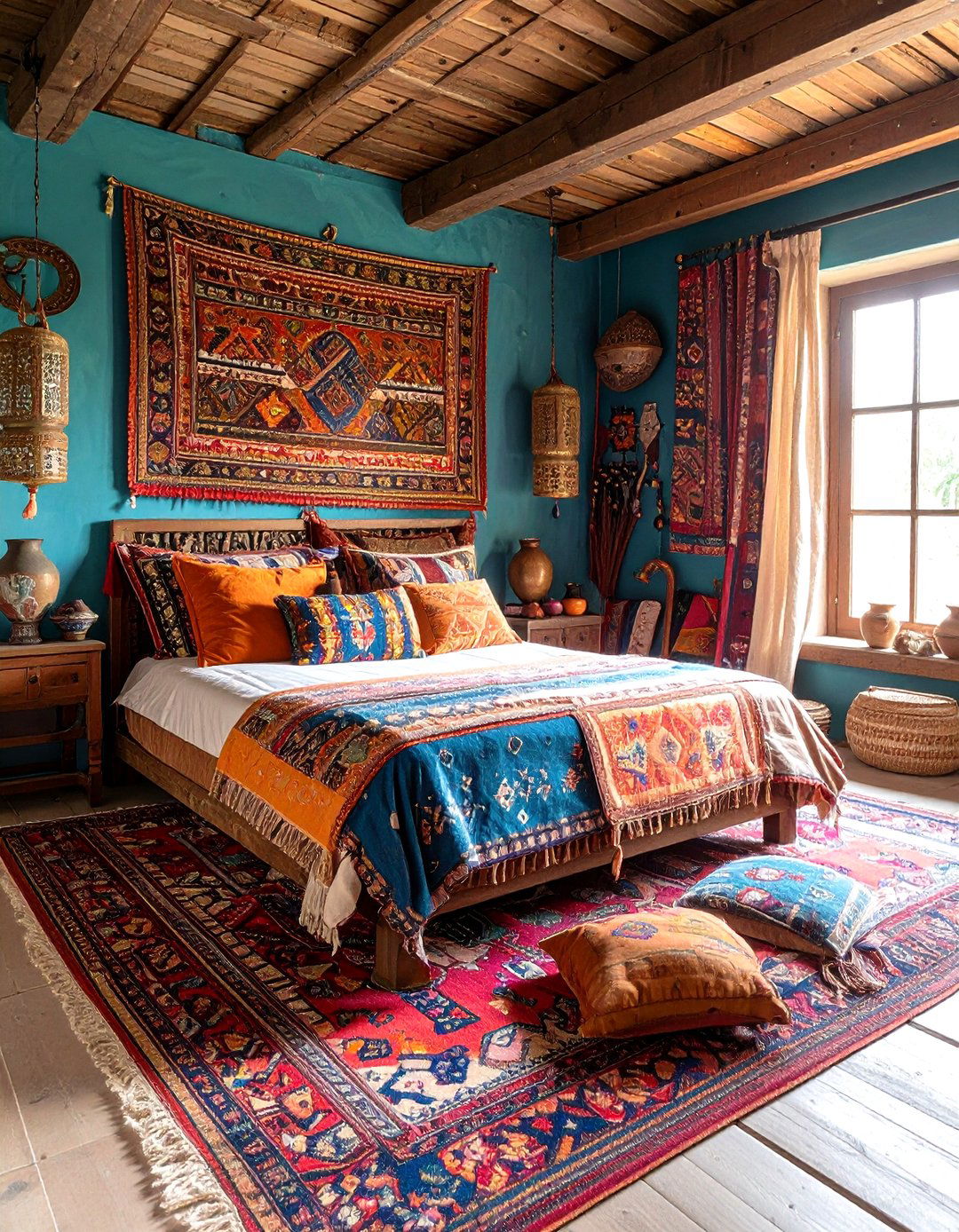 Global Textile Bedroom with Cultural Influences - 24 Boho Cottage Style Decor Ideas