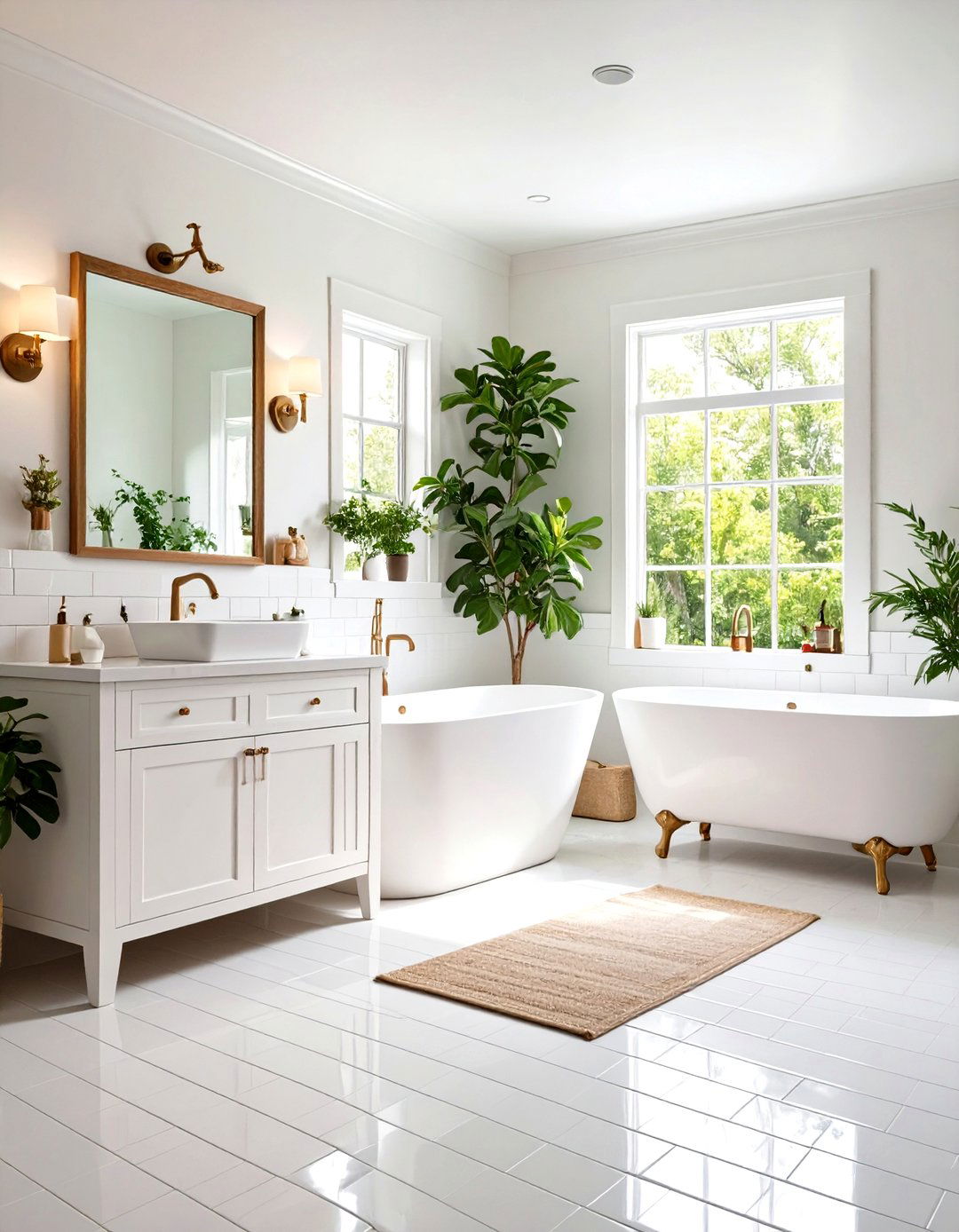 Glossy White Beveled Subway Tiles - 24 White Tile Bathroom Ideas