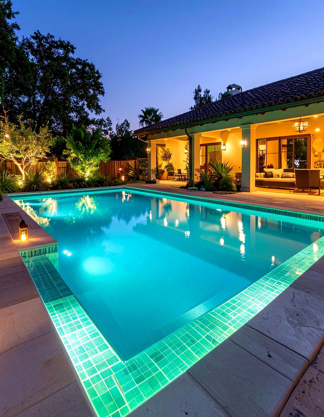 Glow in the Dark Pool Waterline Tiles for Night Appeal - 24 Waterline Pool Tile Ideas