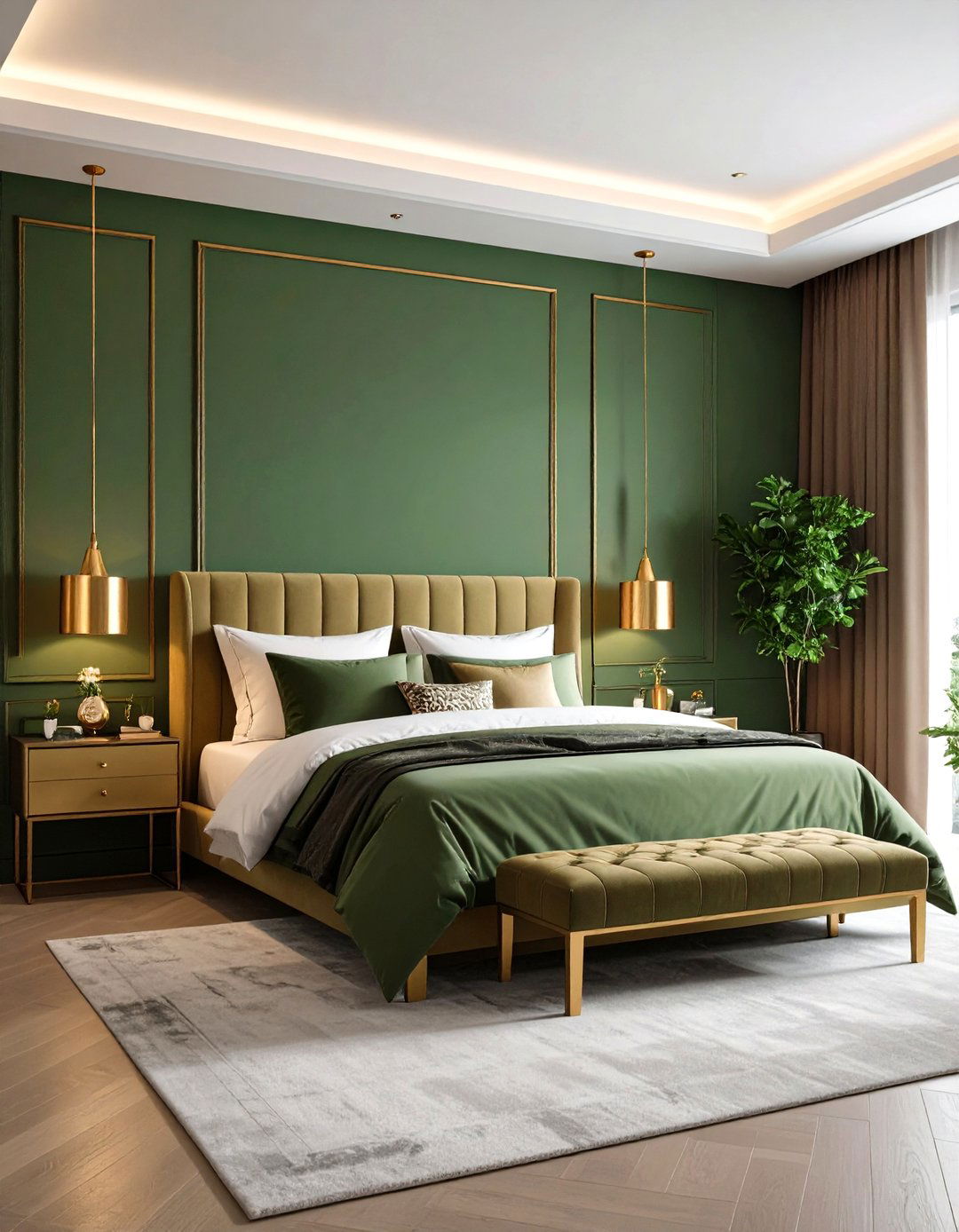 Gold Accents with Olive Green Elegance - 24 Olive Green Bedroom Ideas