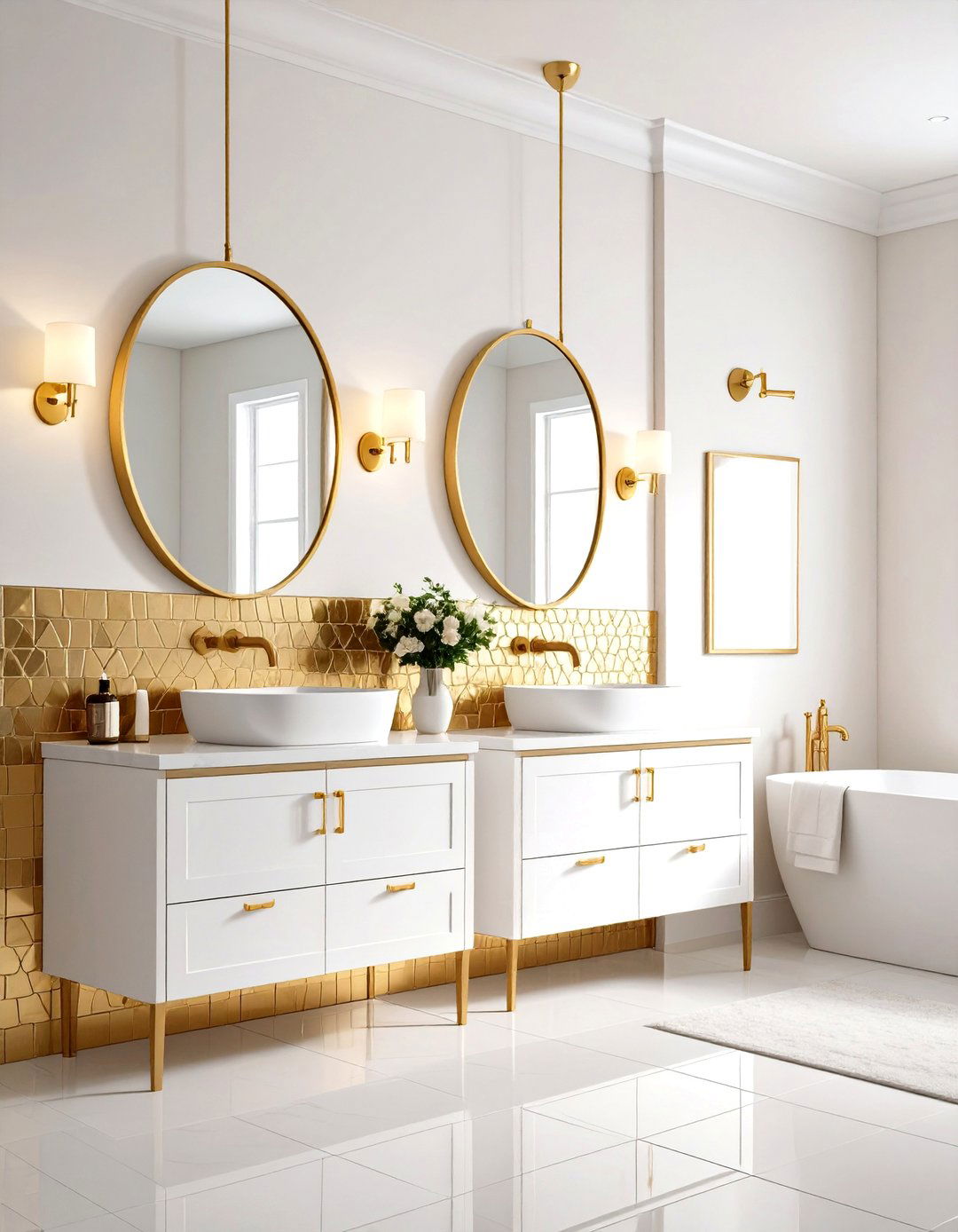 Gold Tile Backsplash Statement Bathroom - 24 Gold Bathroom Ideas