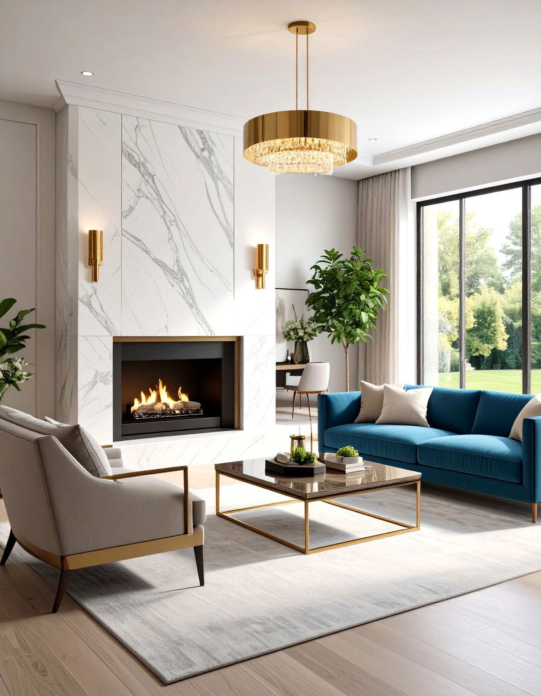 Gold and Glass Modern Sconces with Contemporary Mantels - 24 Fireplace Sconces Ideas