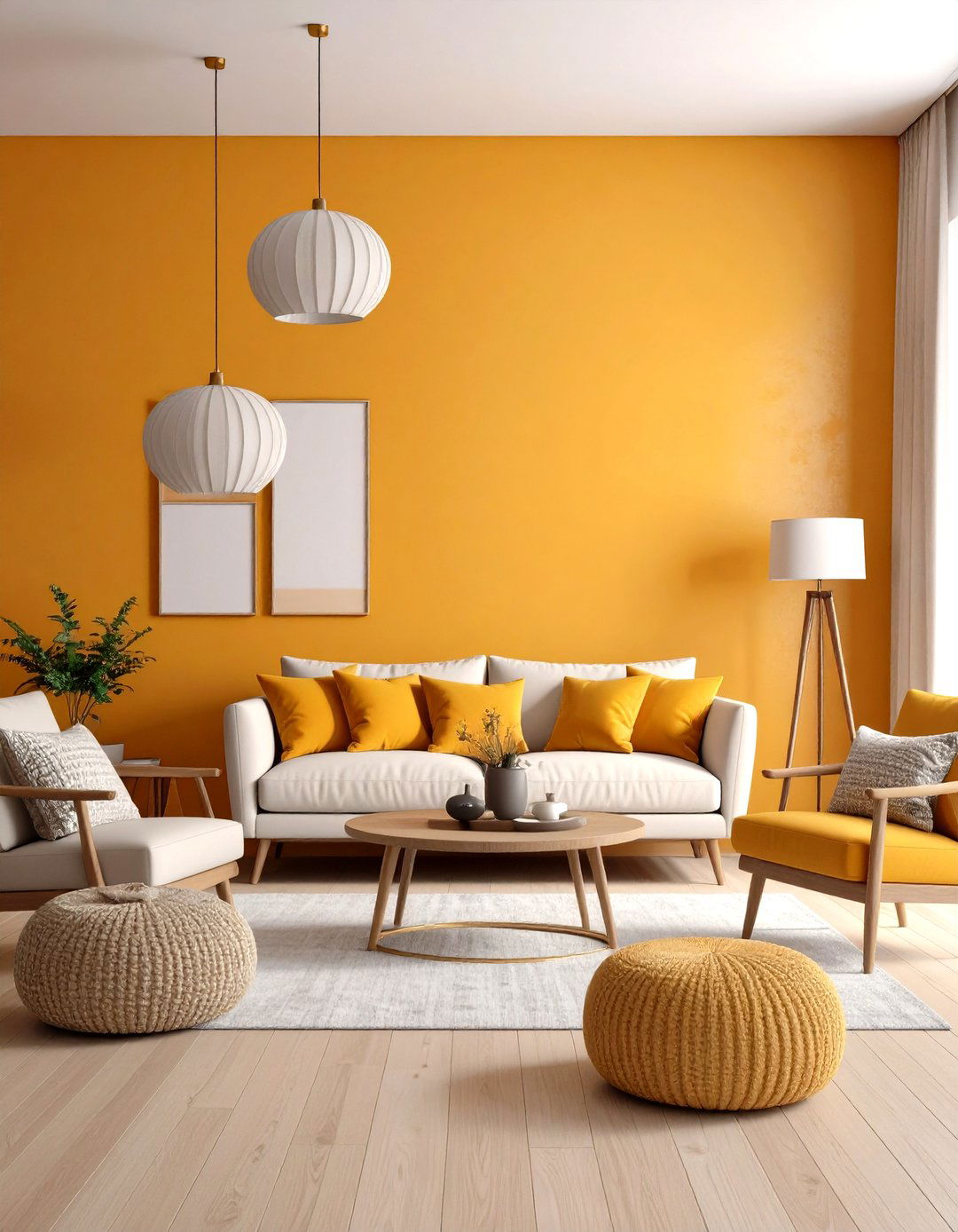 Golden Ochre Feature Wall Living Room - 24 Yellow Living Room Ideas