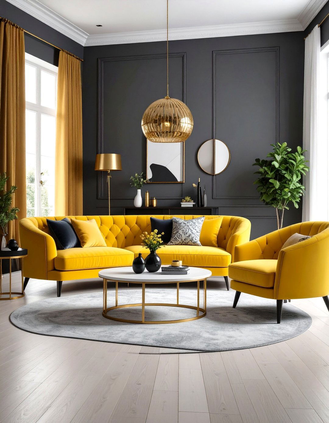 Golden Yellow and Gray Living Room - 24 Yellow Living Room Ideas