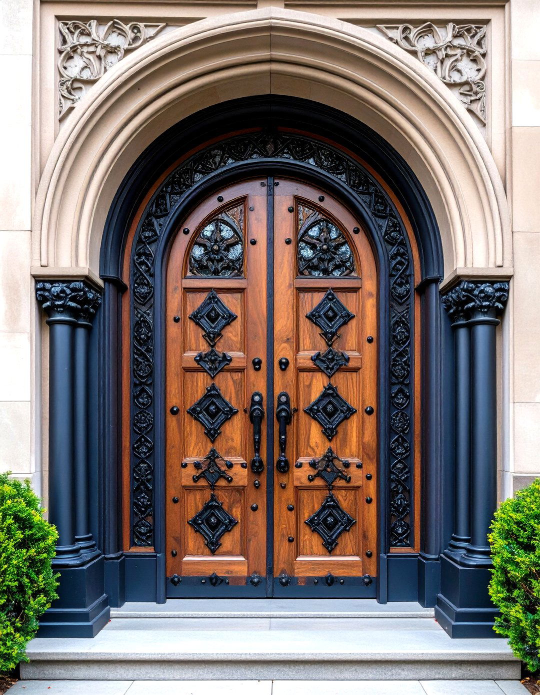 Gothic Door with Geometric Iron Inlays - 24 Gothic Front Door Ideas