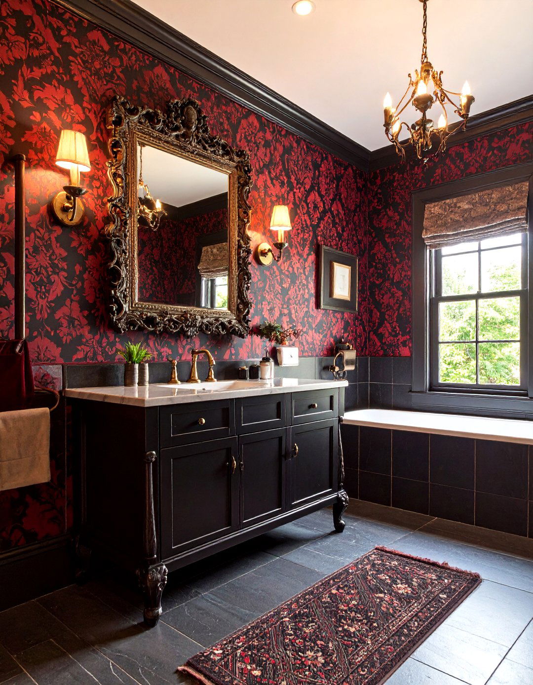 Gothic Eclectic Powder Room with Dramatic Elements - 24 Eclectic Powder Room Ideas