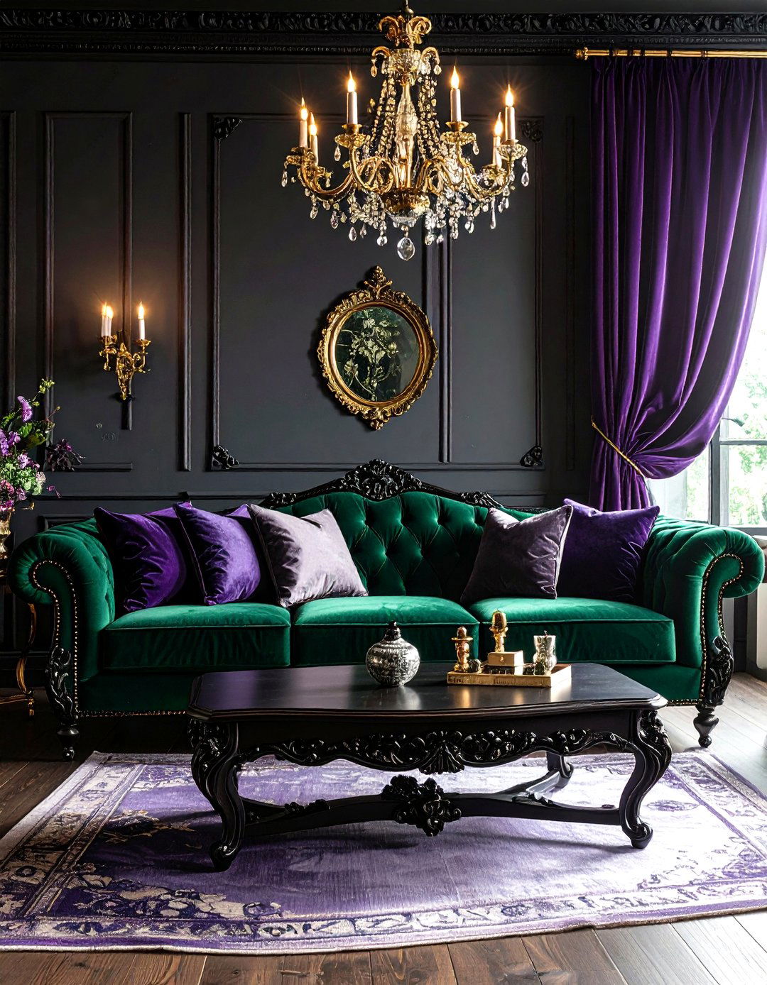 Gothic Emerald Green Sofa with Dark Romance - 24 Emerald Green Sofa Living Room Ideas