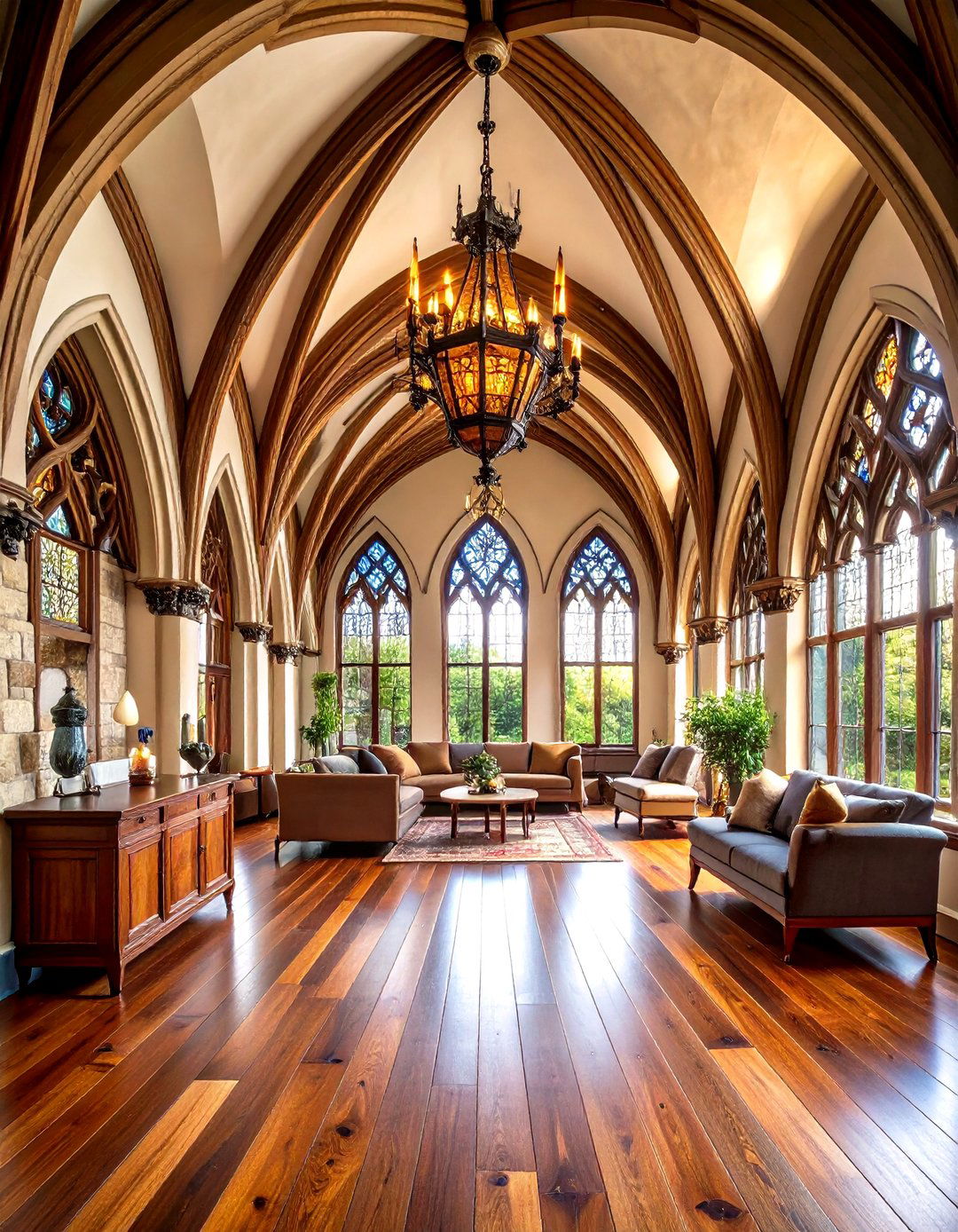 Gothic Revival Open Floor Plan with Dramatic Arches - 24 Open Floor Plan Ideas