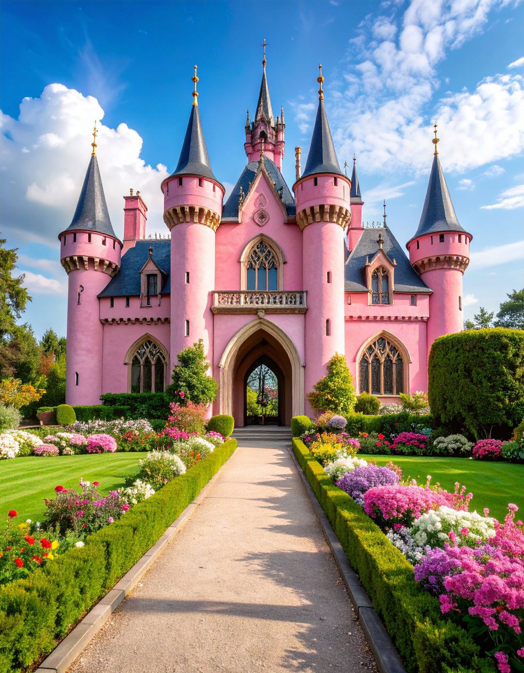 Gothic Revival Pink Romance Castle - 24 Pink House Exterior Ideas