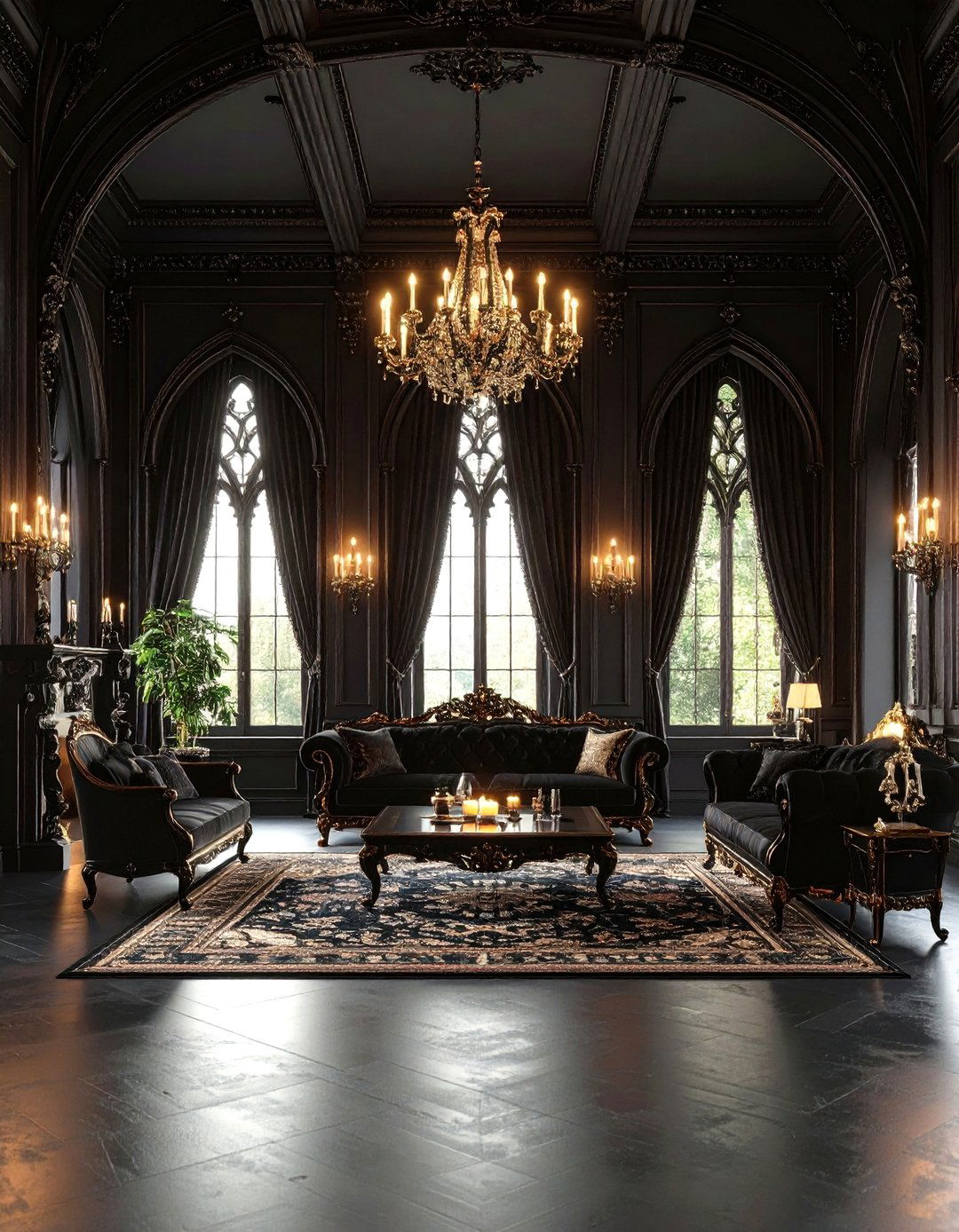 Gothic Romance Black Living Room - 24 Black Living Room Ideas