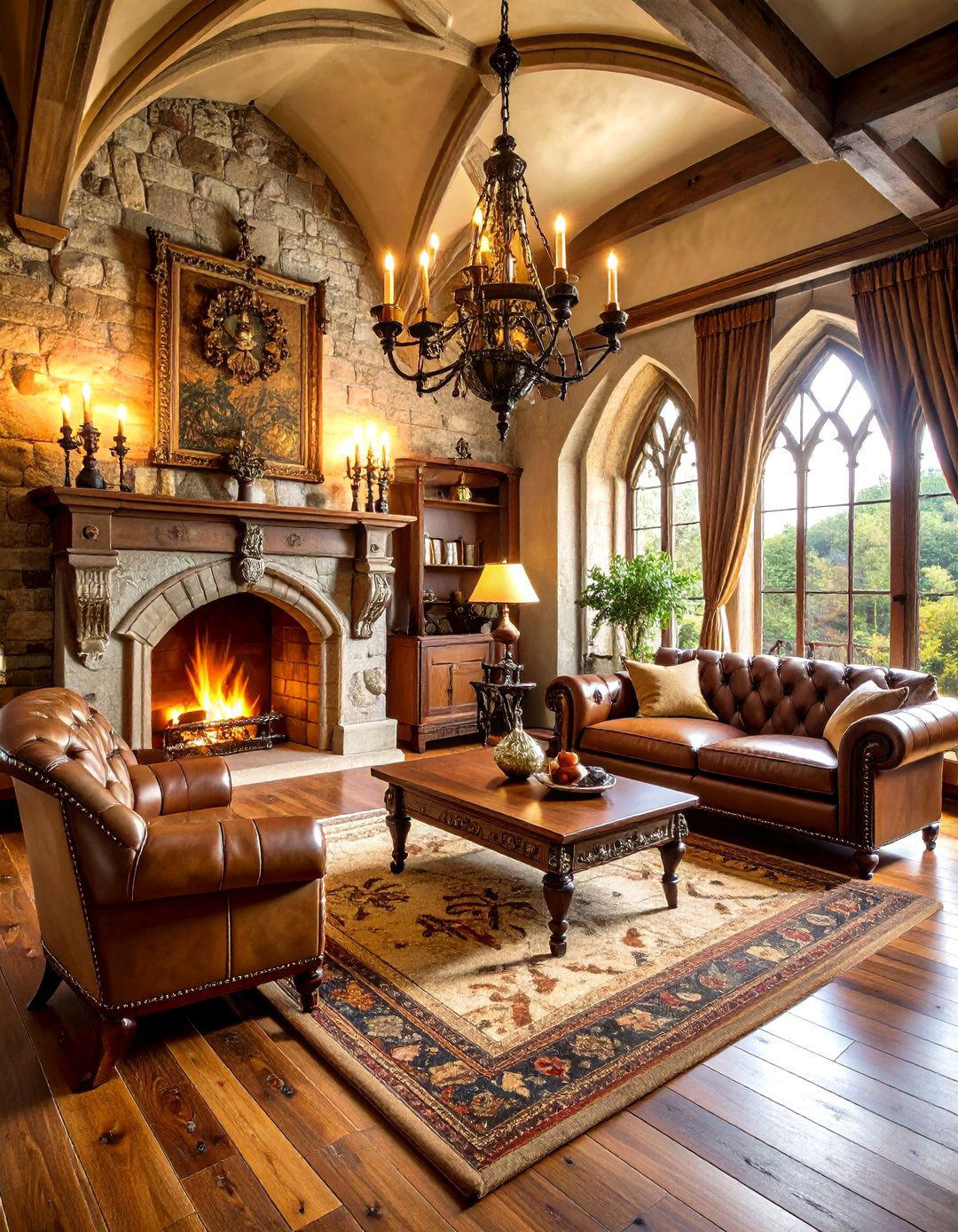 Gothic Stone Fireplace Living Room - 24 Castle Living Room Ideas