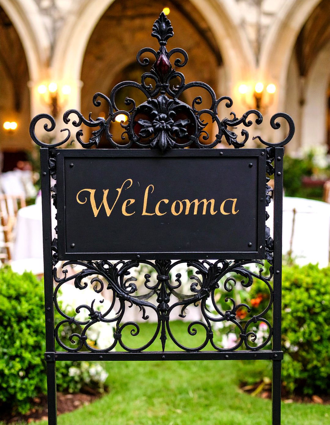 Gothic Wedding Welcome Sign with Wrought Iron Details - 24 Wedding Welcome Sign Ideas