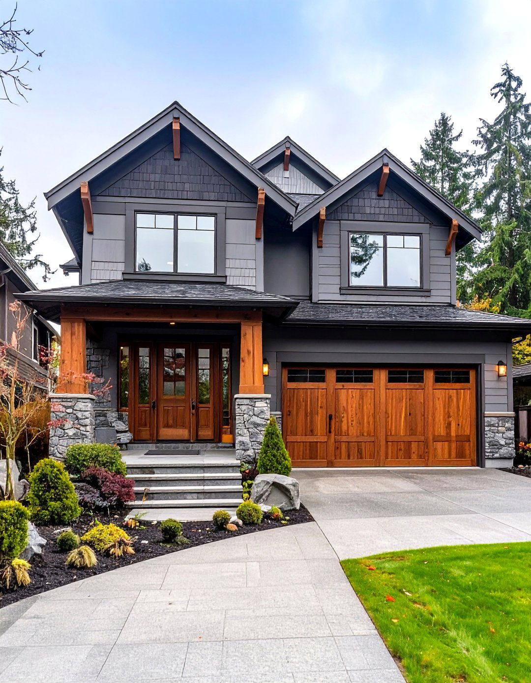 Granite Gray Exterior with Mixed Materials - 24 Gray Exterior House Paint Ideas
