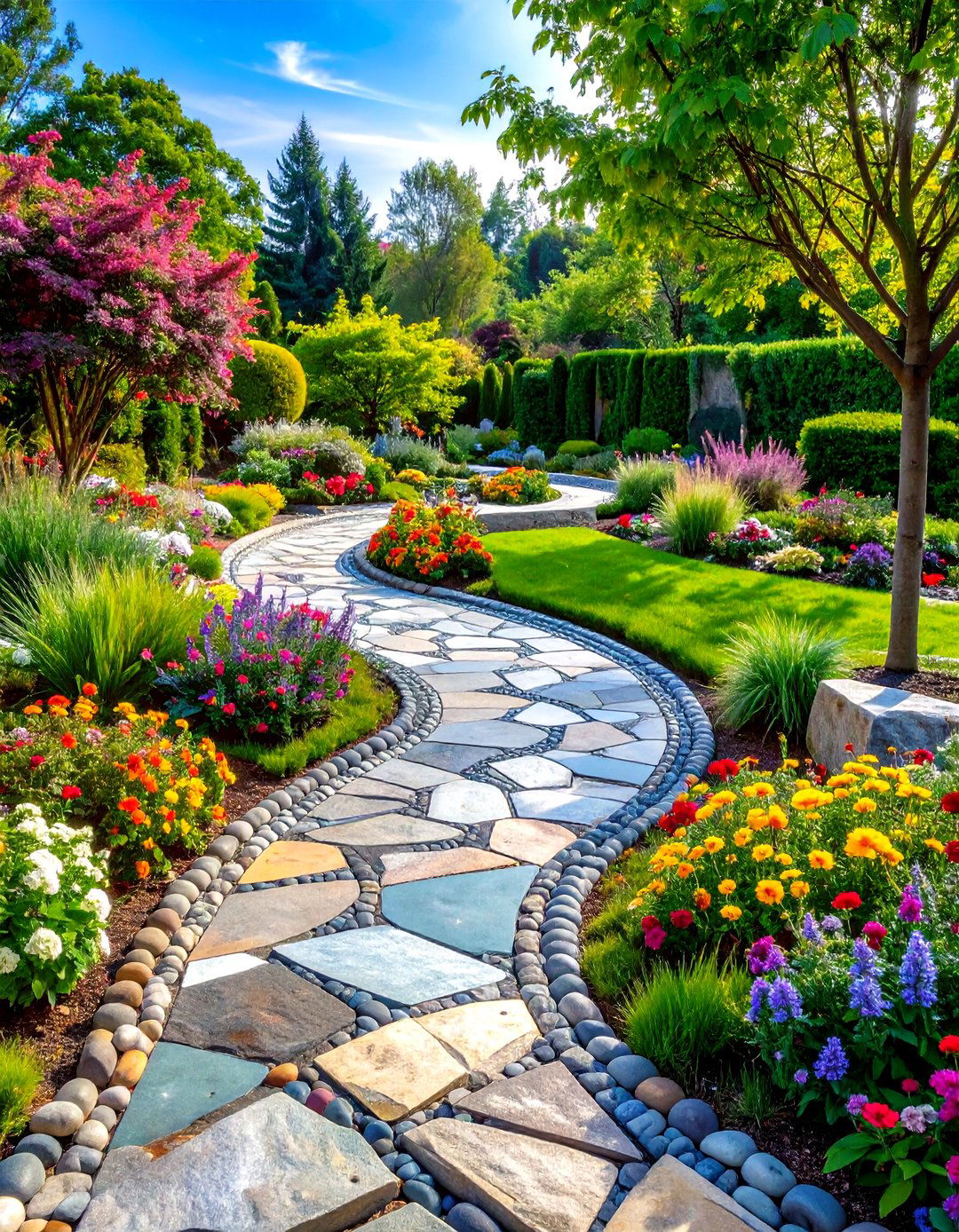 Granite Mosaic Artistic Garden Borders - 24 Stone Garden Edging Ideas