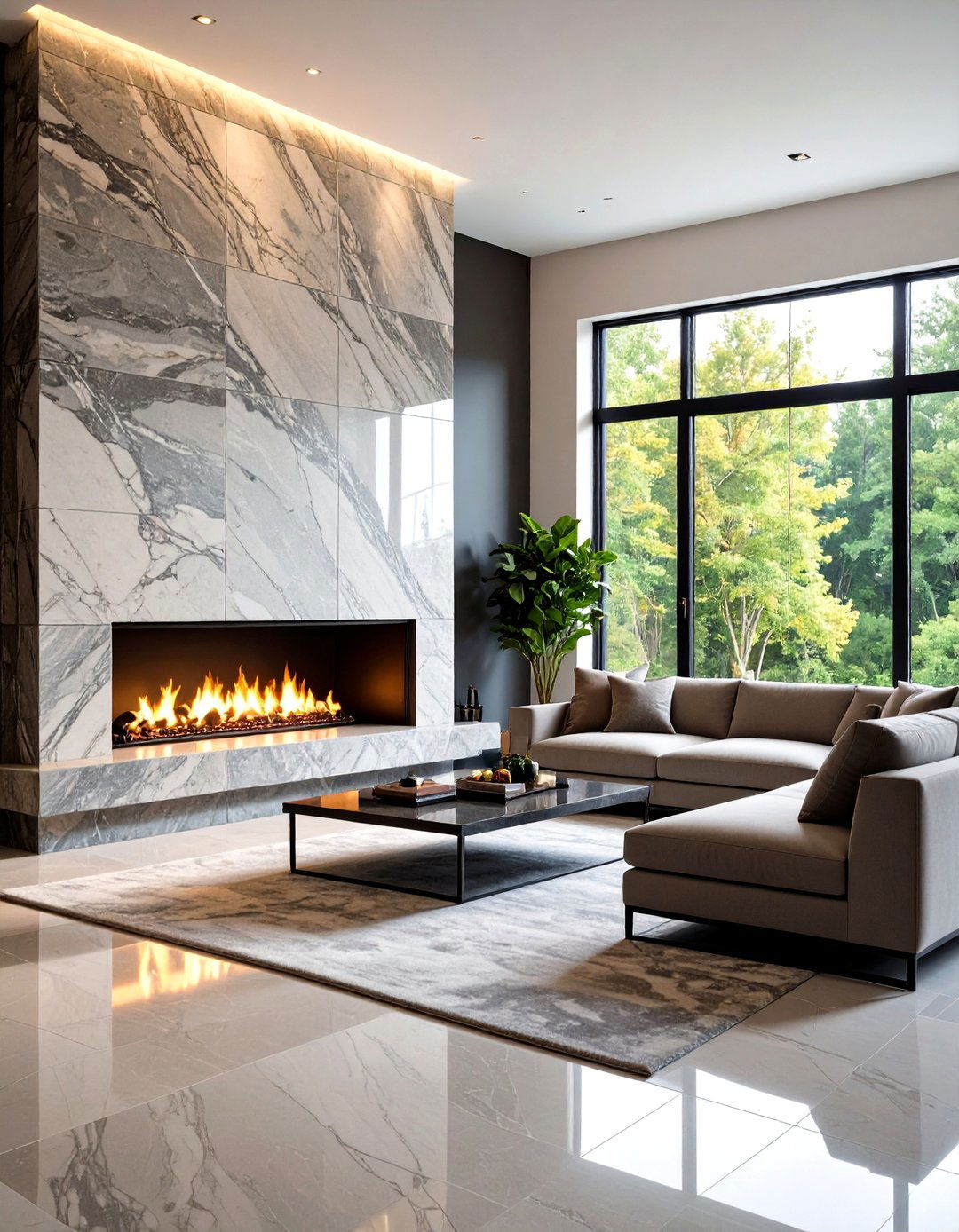 Granite Slab Contemporary Statement Wall - 24 Floor to Ceiling Stone Fireplace Ideas
