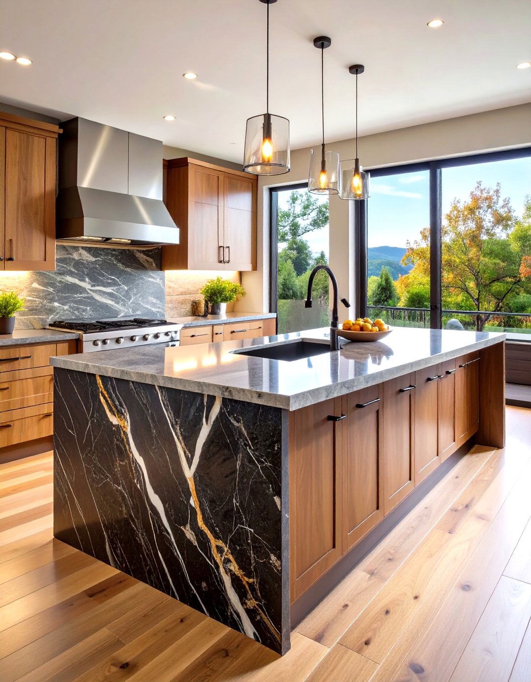 Granite Slab with Waterfall Edge Design - 24 Outdoor Kitchen Countertop Ideas