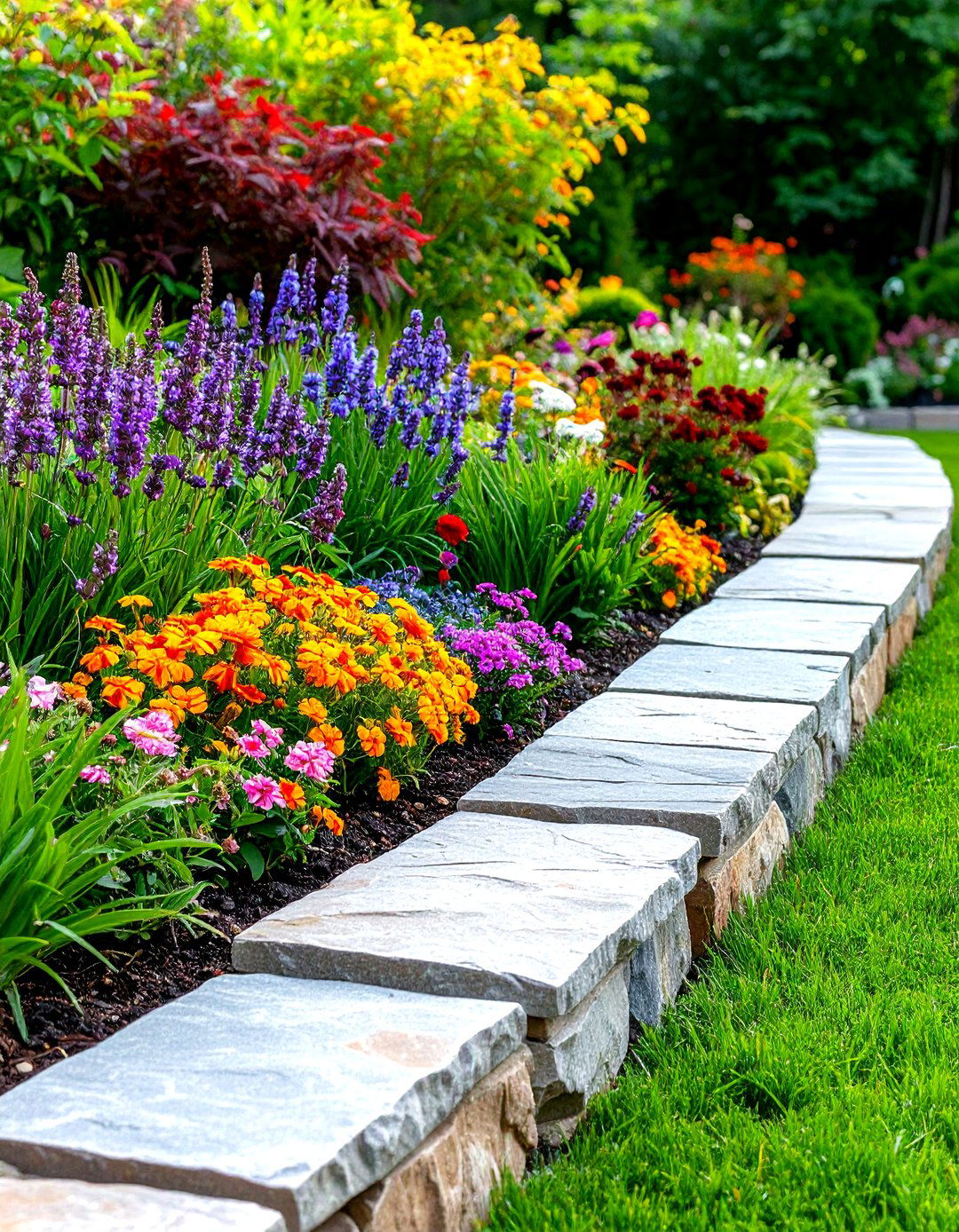 Granite Split Rail Garden Borders - 24 Stone Garden Edging Ideas