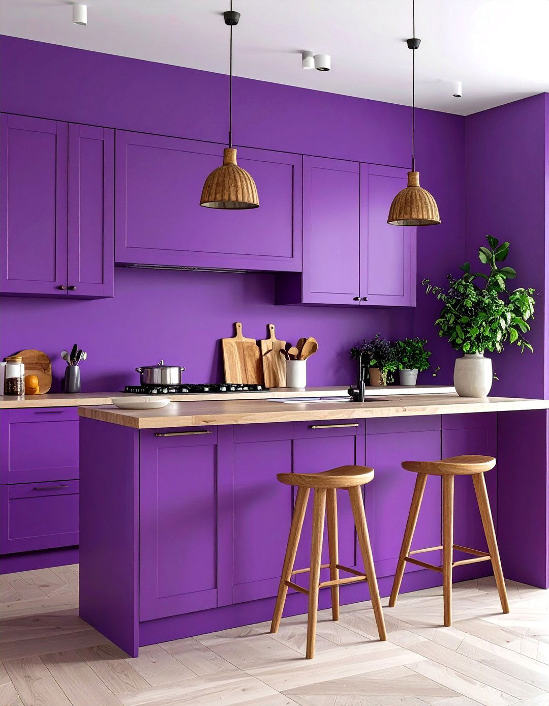Grape Purple Accent Wall Kitchen - 24 Purple Kitchen Ideas