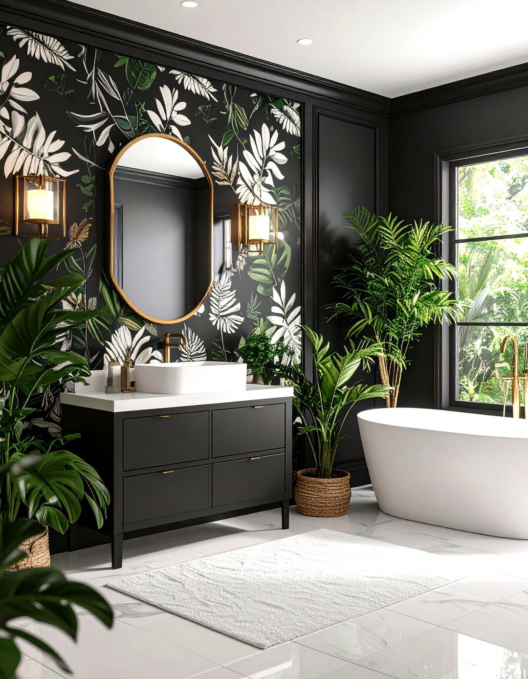 Graphic Black and White Wallpaper Powder Room - 24 Black and White Powder Room Ideas