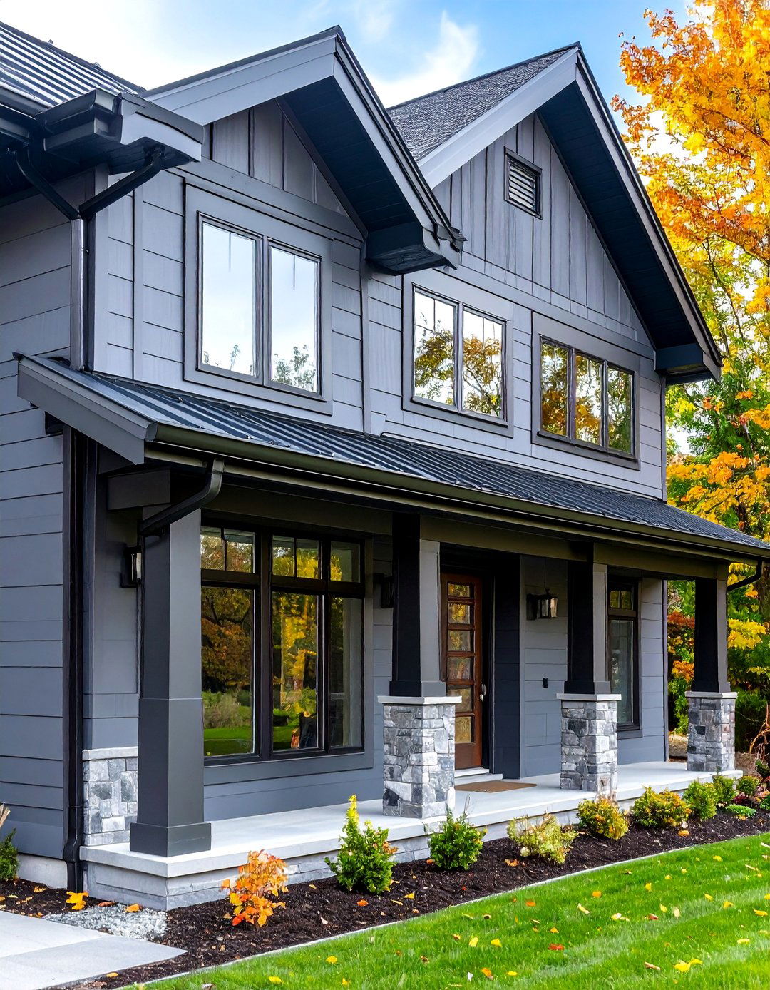 Graphite Grey with Black Metal Accents - 24 Dark Grey House Exterior Ideas
