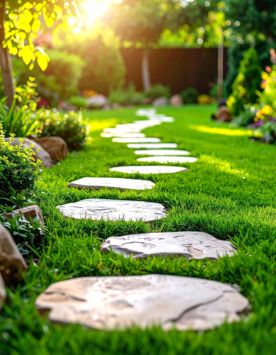 Grass Pathway with Stone Accents - 24 Garden Path Ideas