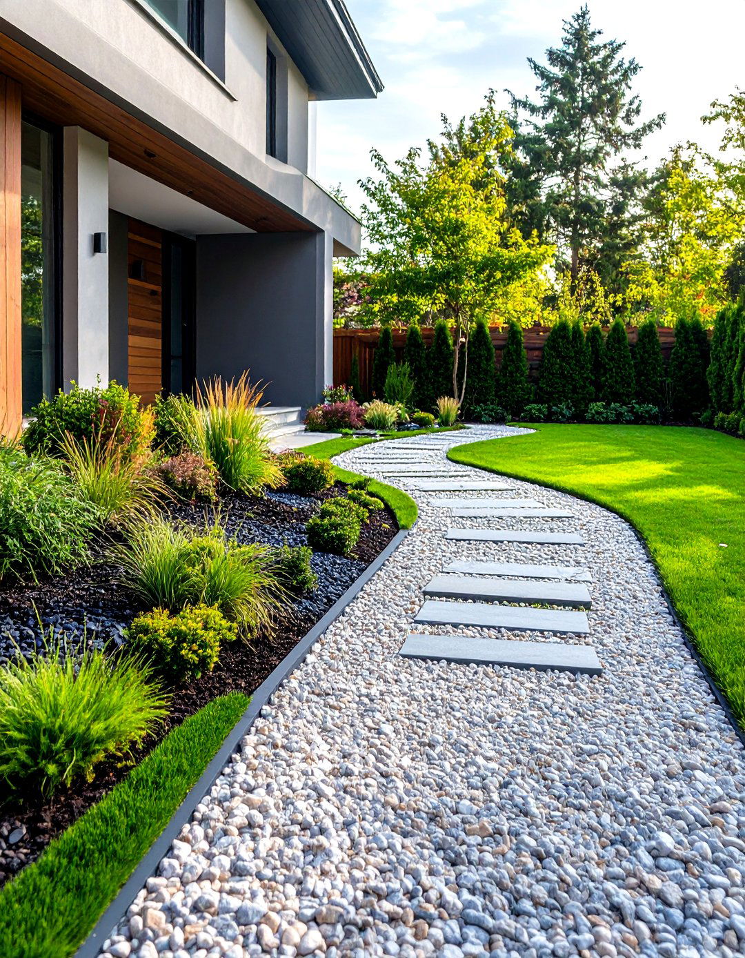Grass Strip Accent - 24 Gravel Driveway Ideas