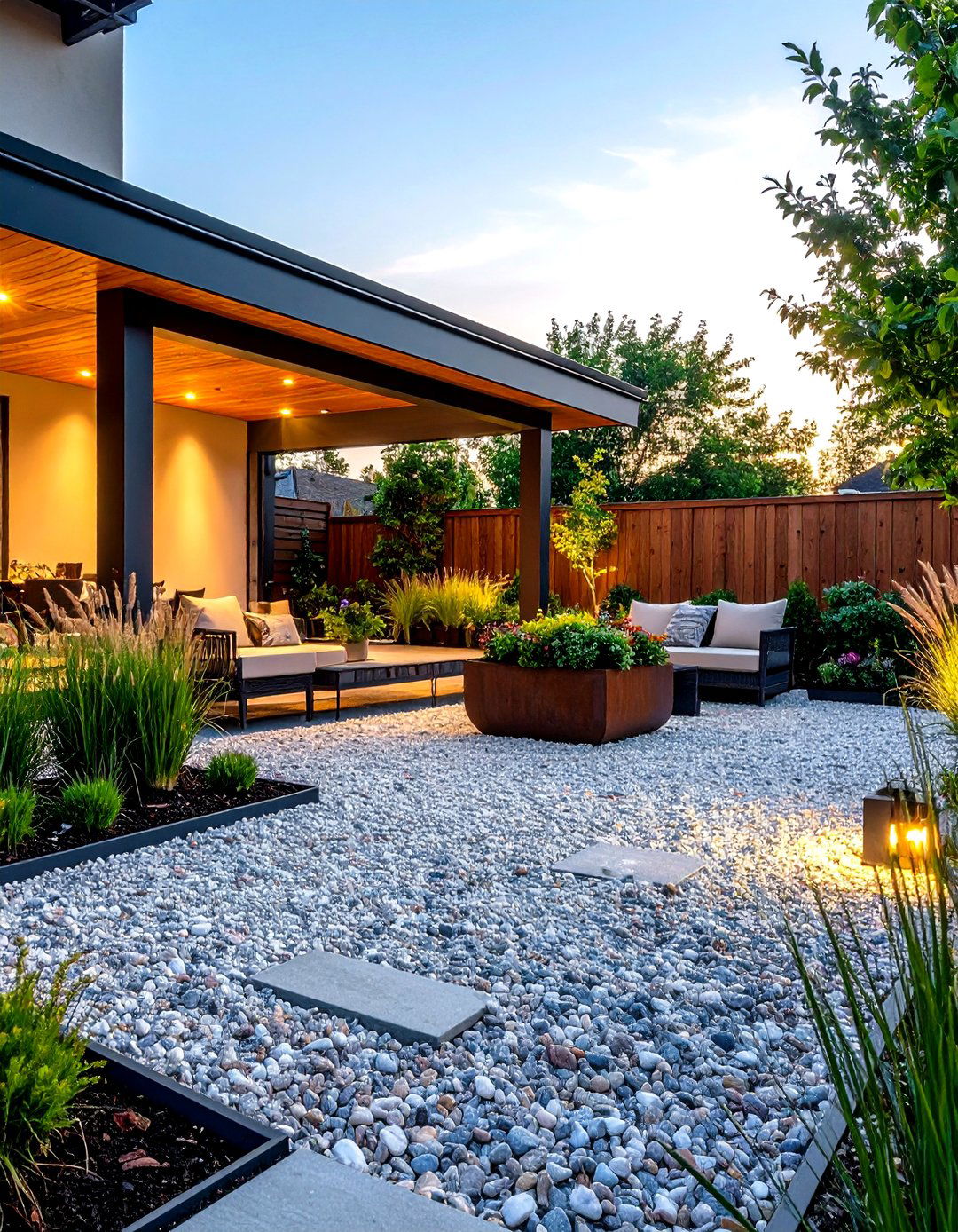 Gravel Courtyard Farmhouse Patio Design - 24 Farmhouse Patio Ideas