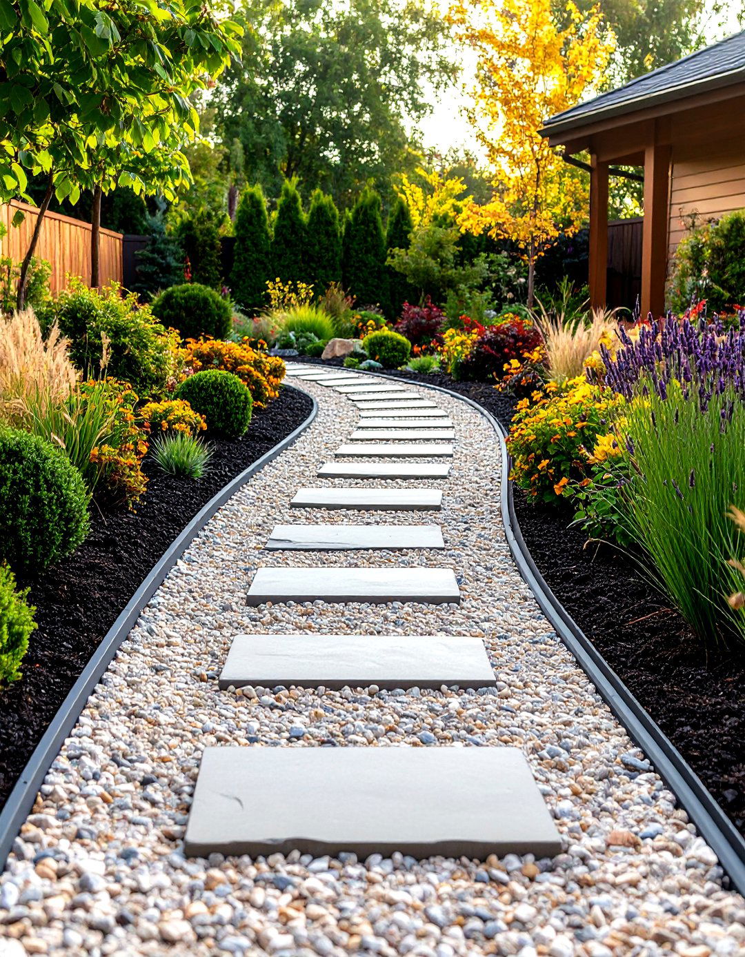 Gravel Garden Path with Steel Edging - 24 walkway ideas