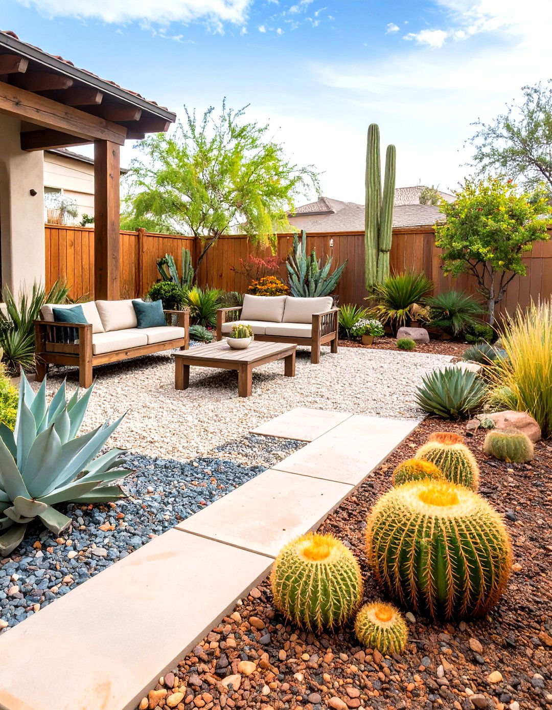 Gravel Garden Patio with Drought Tolerant Plants - 24 Front Yard Patio Ideas