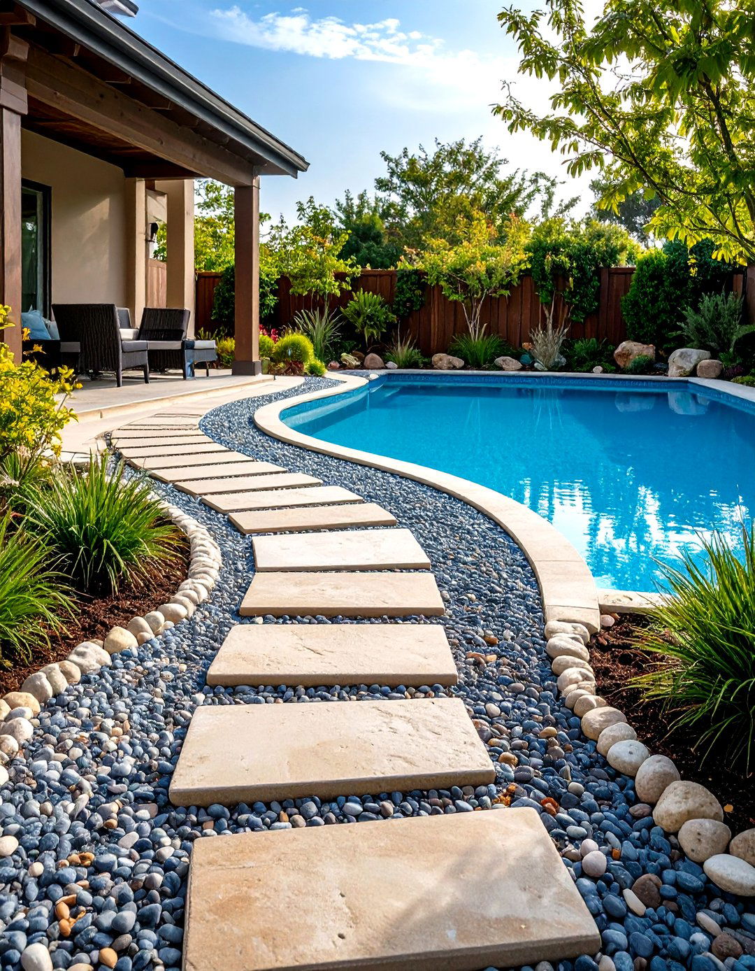 Gravel and Stepping Stone Pool Path - 24 Pool Walkway Ideas