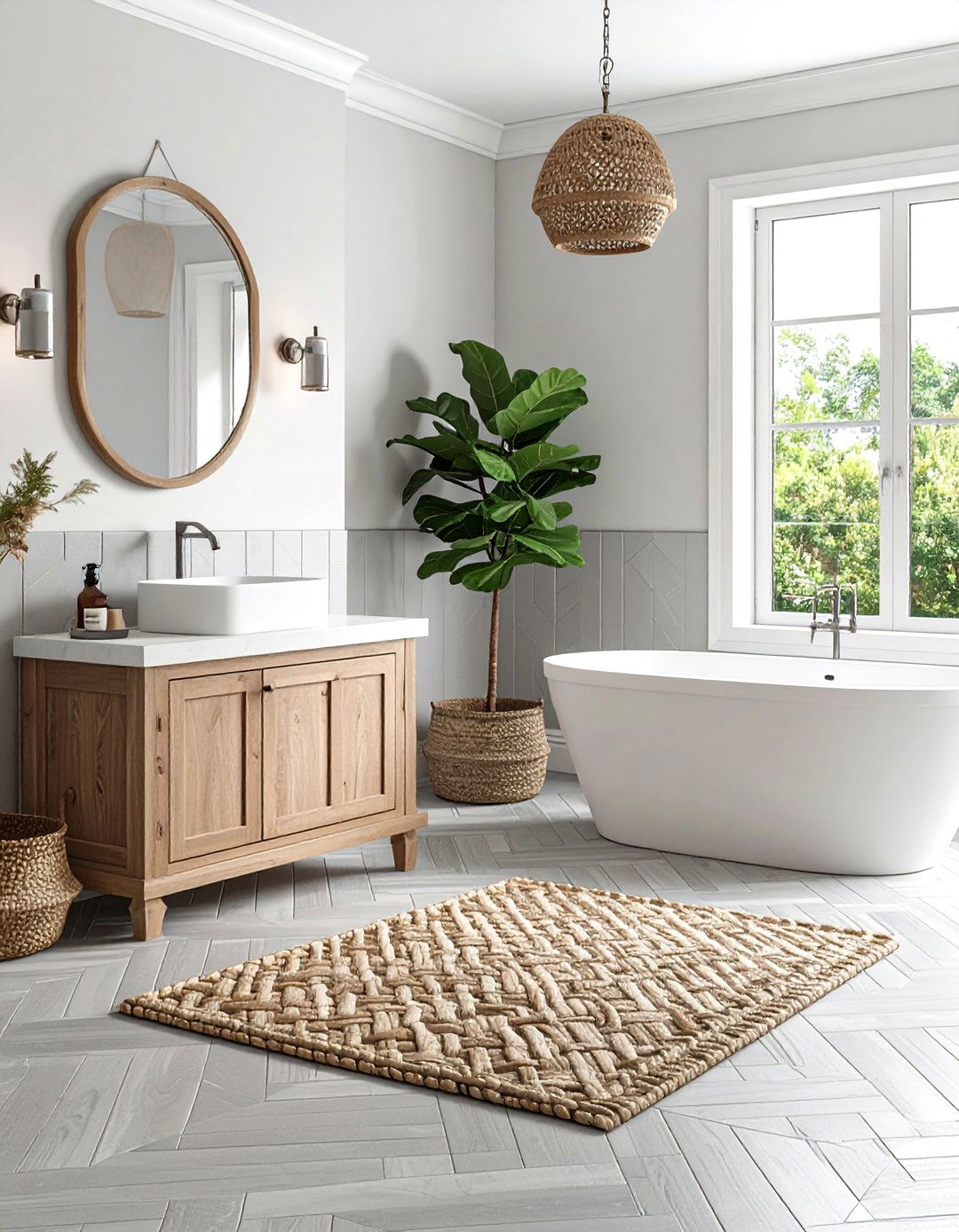 Gray Basketweave Pattern Bathroom Tiles - 24 Gray Floor Bathroom Ideas