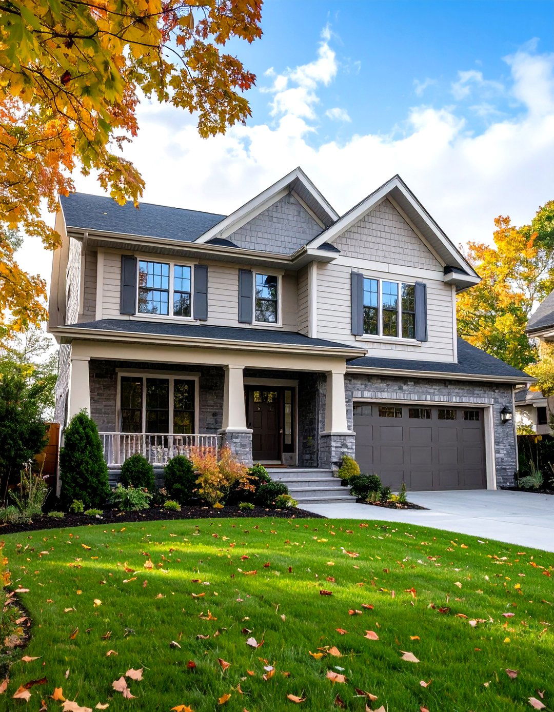 Gray Brick with Cream Colored Siding - 24 Exterior Brick and Paint Color Combinations
