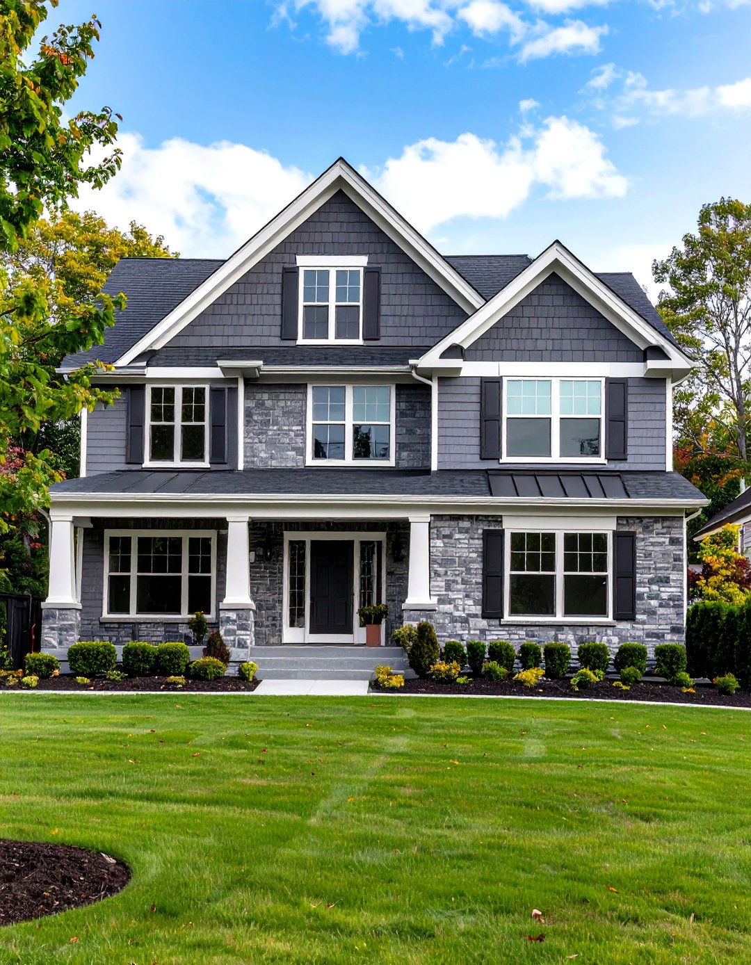 Gray Brick with Crisp White Trim - 24 Exterior Brick and Paint Color Combinations