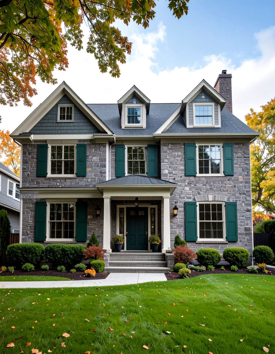 Gray Brick with Sage Green Trim - 24 Exterior Brick and Paint Color Combinations