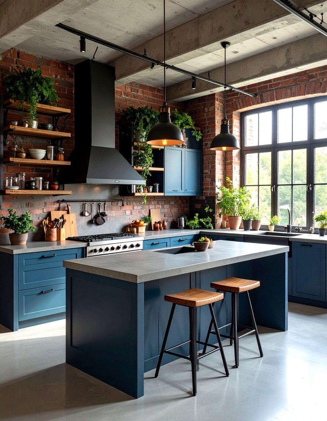 Gray Concrete Countertops with Black Metal Accents - 24 Gray and Black Kitchen Ideas