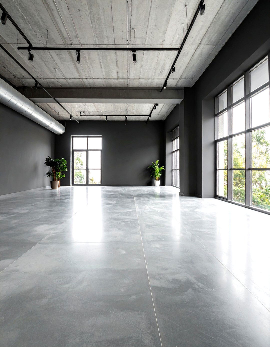 Gray Concrete Floors with Charcoal Walls - 24 Floor and Wall Color Ideas