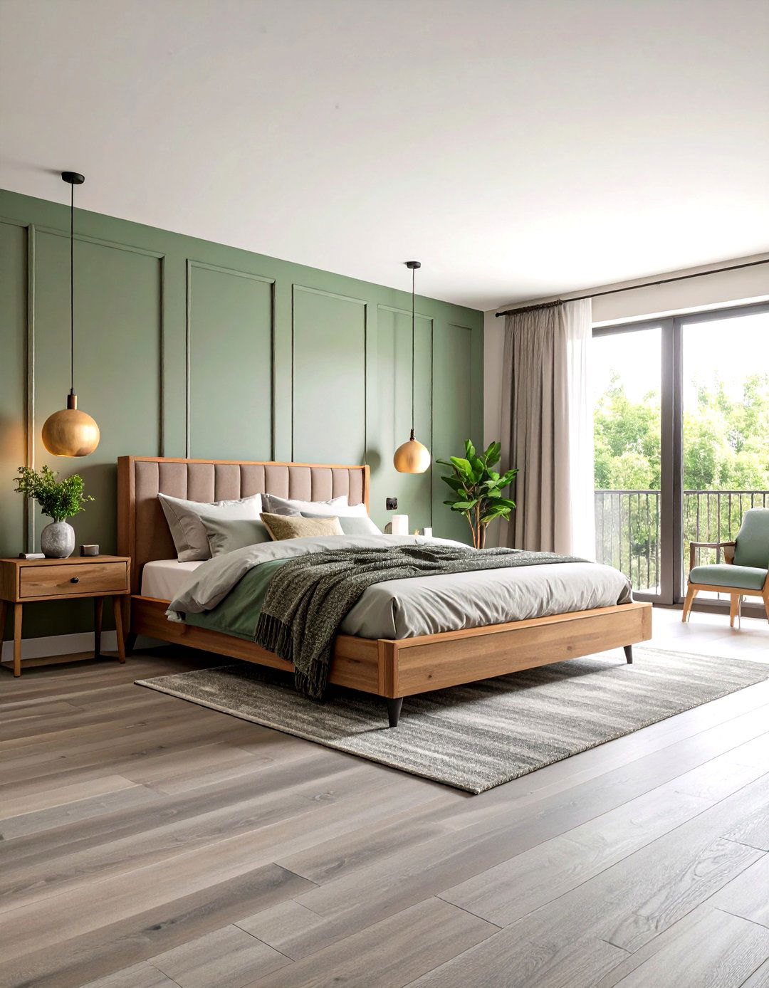 Gray Hardwood Floors with Sage Green Walls - 24 Floor and Wall Color Ideas