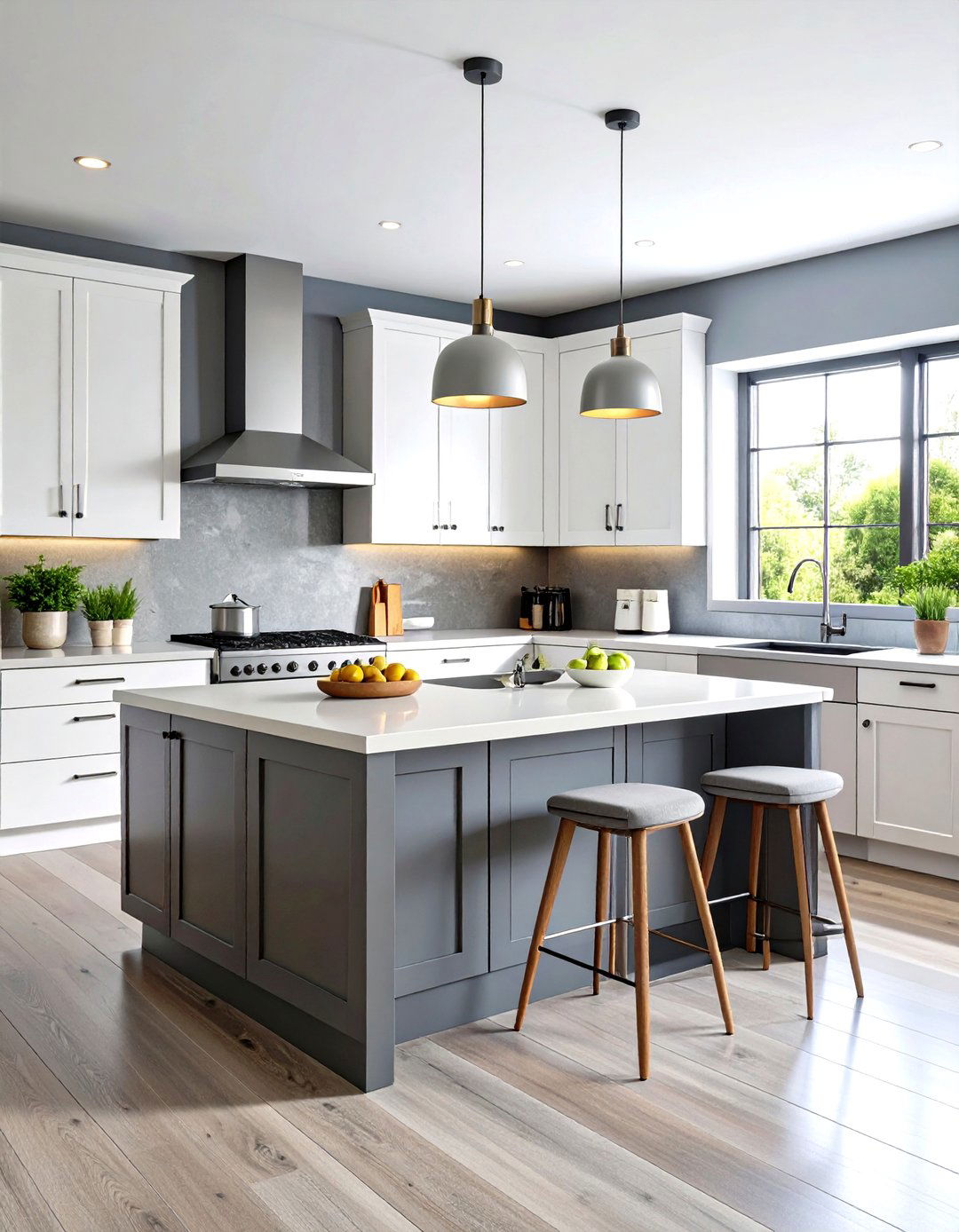 Gray Kitchen Island with White Perimeter Cabinets - 24 Gray Kitchens
