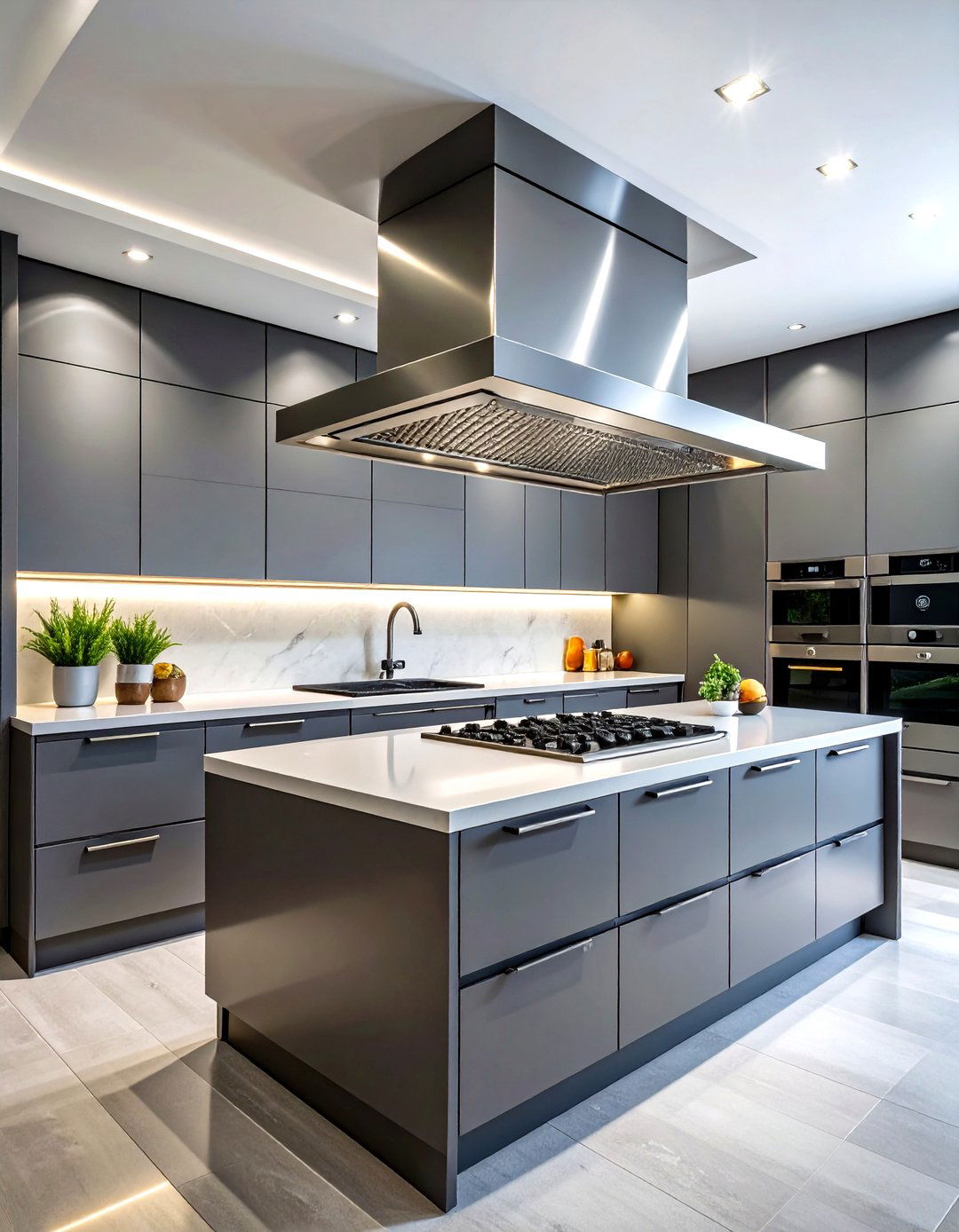 Gray Kitchen with Dramatic Range Hood Feature - 24 Gray Kitchens