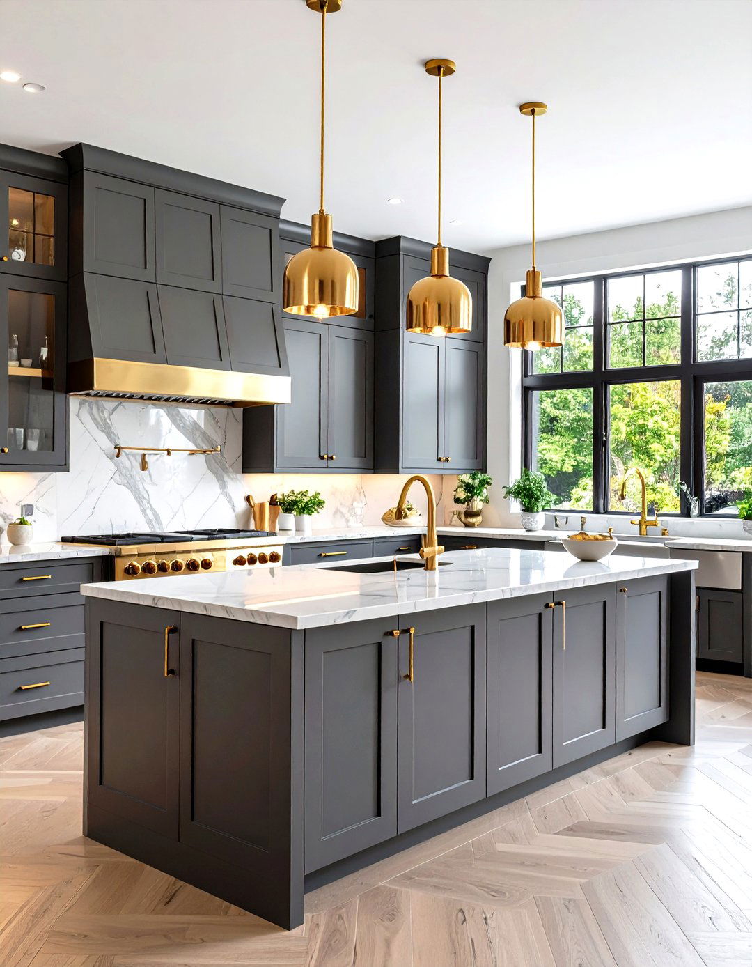 Gray Kitchen with Warm Gold Hardware and Fixtures - 24 Gray Kitchens