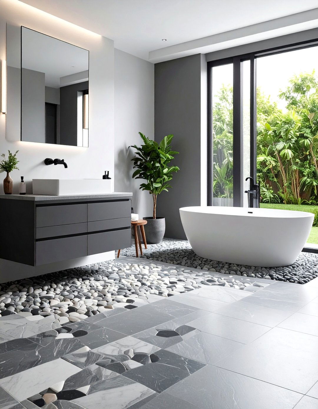 Gray Marble Mosaic Bathroom Flooring - 24 Gray Floor Bathroom Ideas