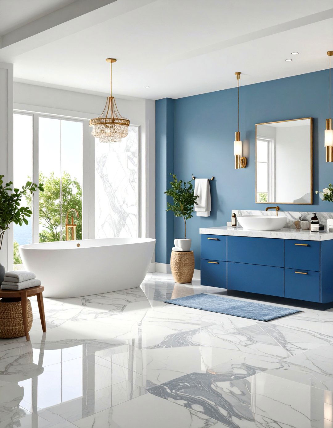 Gray Natural Stone with Blue Accents - 24 Blue and Gray Bathroom Ideas