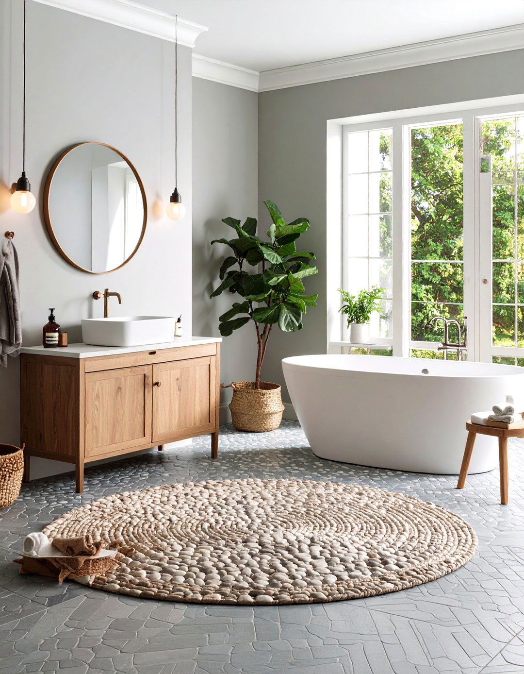 Gray Penny Round Bathroom Tiles - 24 Gray Floor Bathroom Ideas